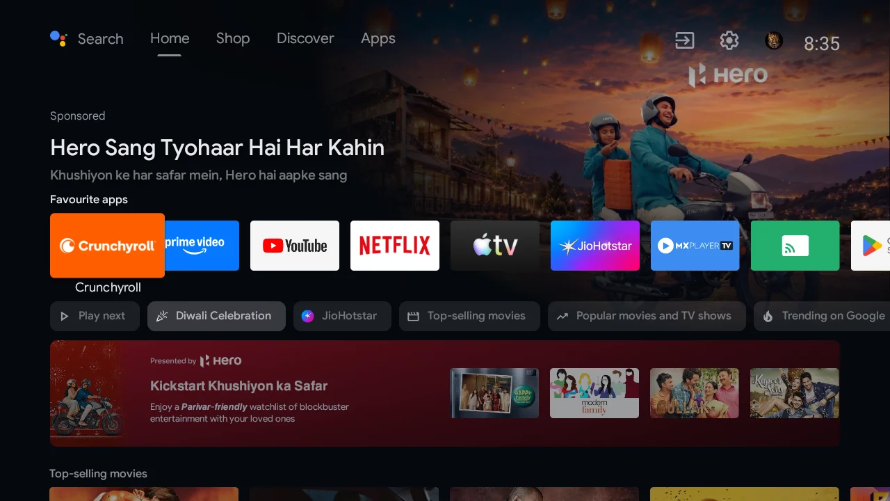 My Mi TV's home screen before the cleanup, full of sponsored rows